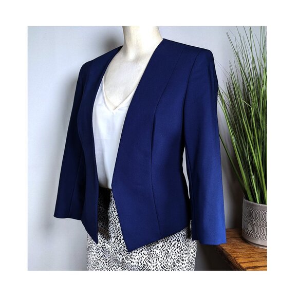 EXPRESS Cropped 3/4 Sleeve No Button Stretch Blazer Jacket Sz 4 Navy Blue NWT - Picture 3 of 8